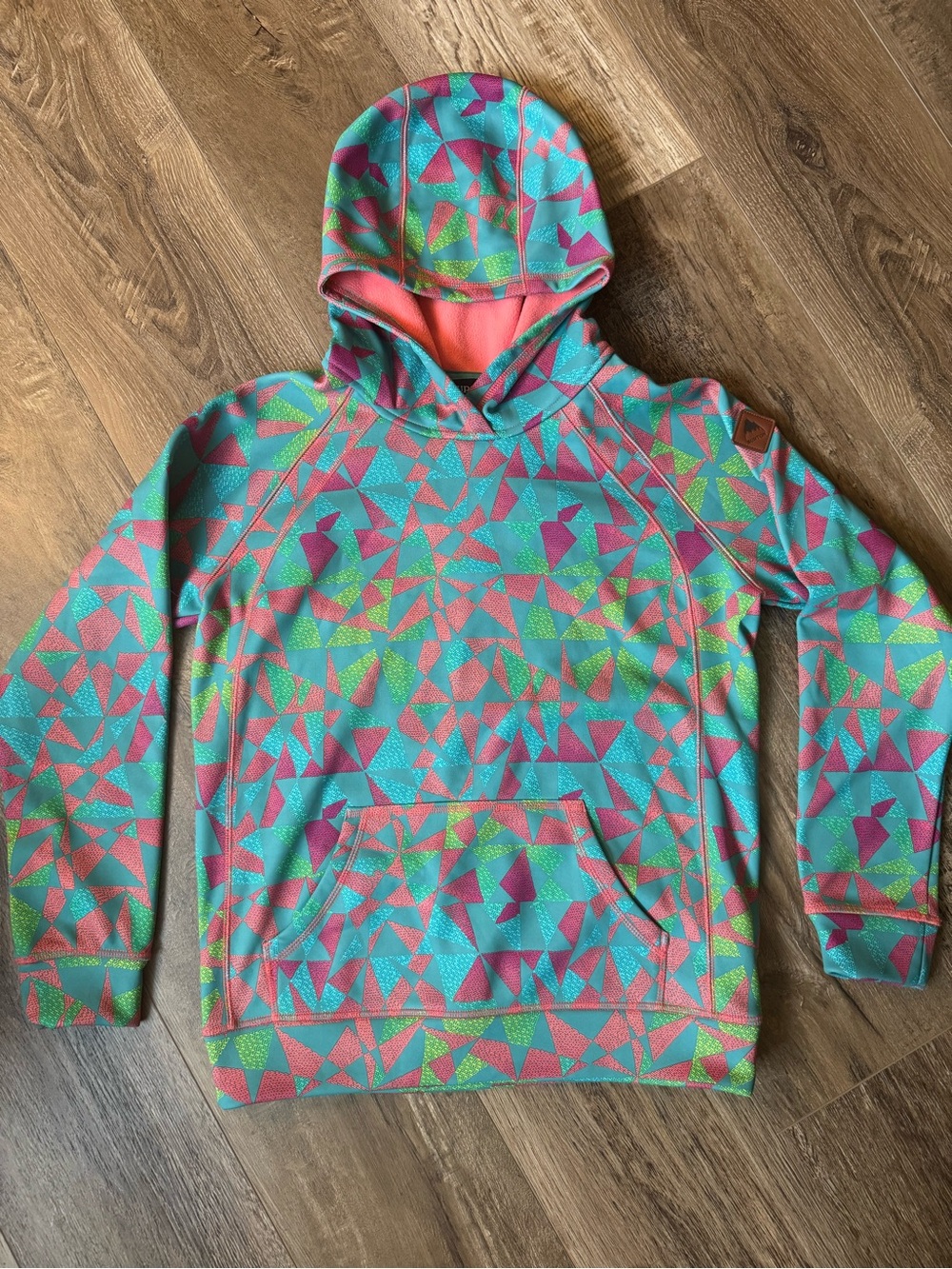 Burton Turquoise Hoodie with Pink and Lime Geo Print